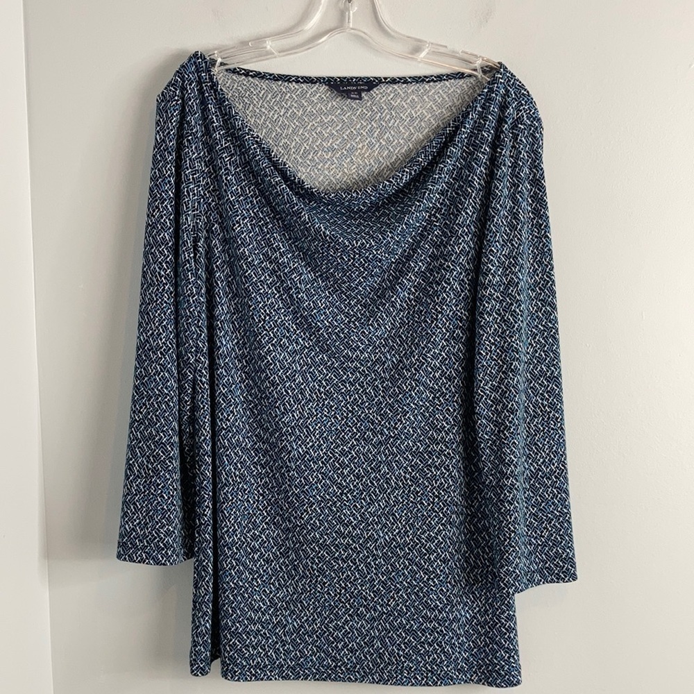 Lands' End geometric drape neck blouse 3/4 sleeves